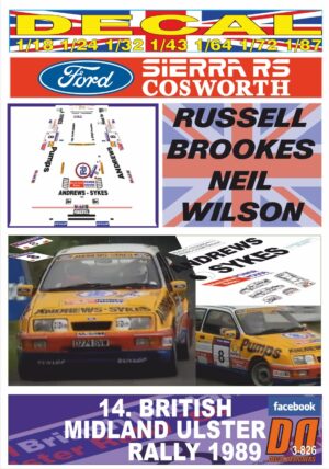 DECAL FORD SIERRA RS COSWORTH R.BROOKES ULSTER R. 1989 2nd (01)