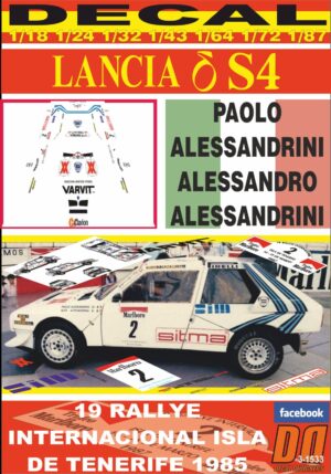 DECAL LANCIA DELTA S4 P.ALESSANDRINI R. ISLA DE TENERIFE 1987 WINNER