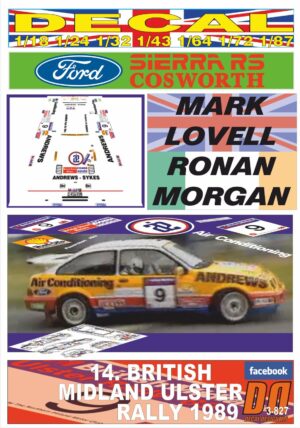 DECAL FORD SIERRA RS COSWORTH M.LOVELL ULSTER R. 1989 DnF (01)