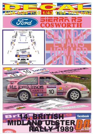 DECAL FORD SIERRA RS COSWORTH G.EVANS ULSTER R. 1989 WINNER (01)