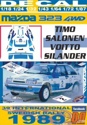 DECAL MAZDA 323 4WD T.SALONEN SWEDISH R. 1989 22nd (01)