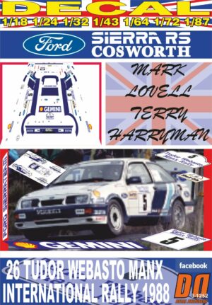 DECAL FORD SIERRA RS COSWORTH M.LOVELL MANX R. 1988 DnF (01)