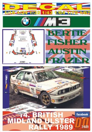 DECAL BMW M3 BERTIE FISHER ULSTER R. 1989 4th (01)