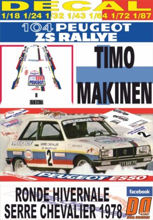 DECAL PEUGEOT 104 TIMO MAKINEN RONDE HIVERNALE SERRE CHEVALIER 1978 (01)