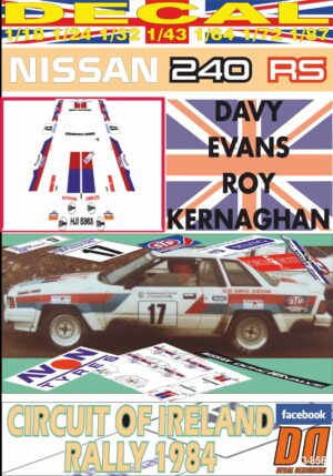 DECAL NISSAN 240 RS D.EVANS CIRCUIT OF IRELAND R. 1984 3rd (01)