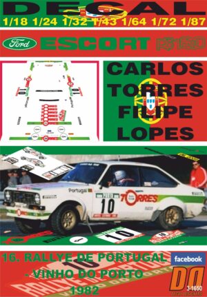 DECAL FORD ESCORT RS 1800 MKII C.TORRES R.PORTUGAL 1982 4th (01)