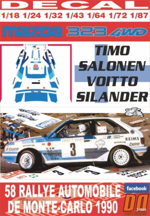 DECAL MAZDA 323 4WD T.SALONEN R.MONTECARLO 1990 8th (01)