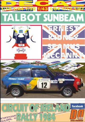 DECAL TALBOT SUNBEAM LOTUS E.KIDNEY CIRCUIT OF IRELAND R. 1984 2nd (01)