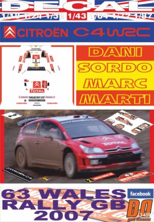 DECAL CITROEN C4 WRC DANI SORDO WALES R. GB 2007 5th (01)