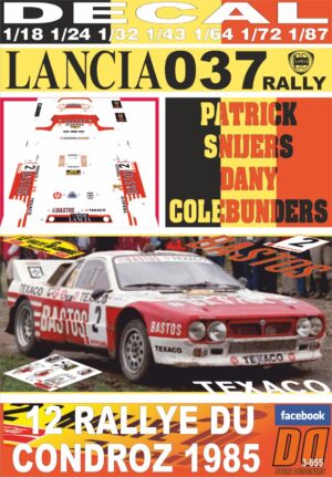 DECAL LANCIA 037 RALLY P.SNIJERS R.DU CONDROZ 1985 WINNER (01)
