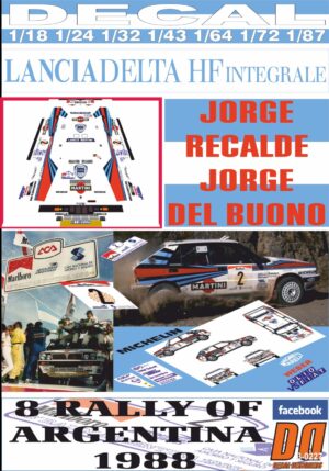 DECAL LANCIA DELTA INTEGRALE J.RECALDE R.ARGENTINA 1988 WINNER (01)