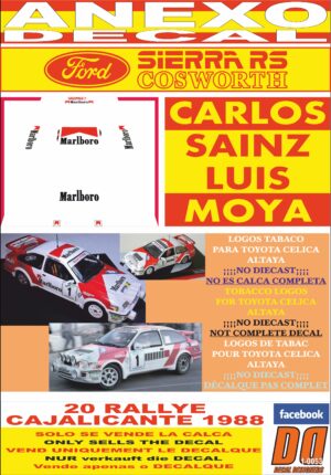 ANEXO DECAL 1/43 FORD SIERRA RS CARLOS SAINZ RALLY CAJALICANTE 1988