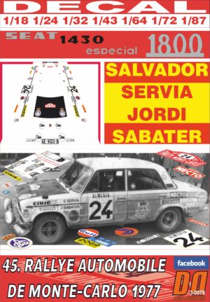 DECAL SEAT 1430 ESPECIAL 1800 S. SERVIA R. MONTECARLO 1977 7th