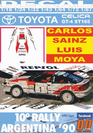 DECAL TOYOTA CELICA GT-4 ST165 C.SAINZ R.ARGENTINA 1990 2nd