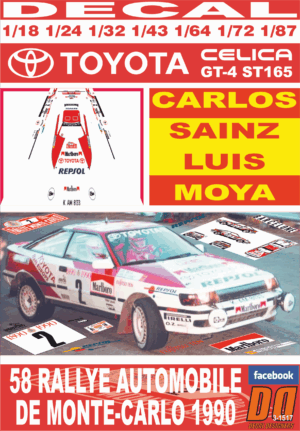 DECAL TOYOTA CELICA GT-4 ST165 C.SAINZ R.MONTECARLO 1990 2nd