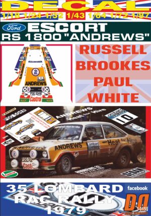 DECAL FORD ESCORT RS 1800 MK II "ANDREWS" R.BROOKES RAC 1979 2nd (01)