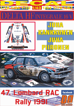 DECAL LANCIA DELTA INTEGRALE 16V J.KANKKUNEN RAC R. 1991 WINNER