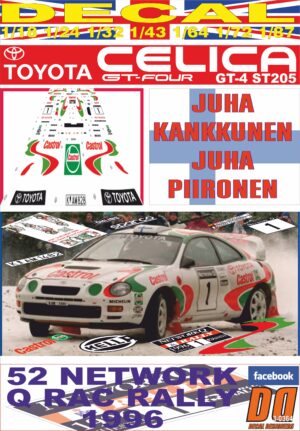 DECAL TOYOTA CELICA ST205 J. KANKKUNEN RAC 1996 DnF