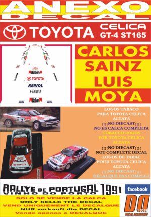 ANEXO DECAL 1/43 TOYOTA CELICA CARLOS SAINZ RALLY PORTUGAL 1991