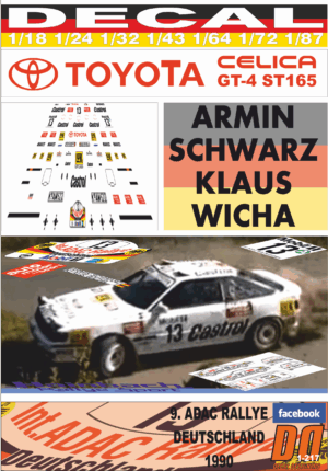 DECAL TOYOTA CELICA GT-4 ST165 A.SCHWARZ R.DEUTSCHLAND 1990 22nd