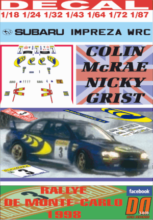 DECAL SUBARU IMPREZA 555 WRC C. McRAE R.MONTECARLO 1998 3rd