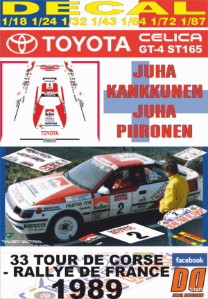 DECAL TOYOTA CELICA GT-4 ST165 J.KANKKUNEN TOUR DE CORSE 1989 3rd