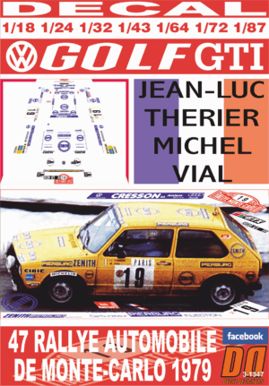 DECAL VOLKSWAGEN GOLF GTI 1.6 J-L.THERIER R.MONTECARLO 1979 97th