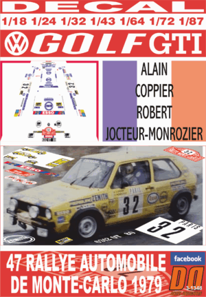 DECAL VOLKSWAGEN GOLF GTI 1.6 A.COPPIER R.MONTECARLO 1979 DnF