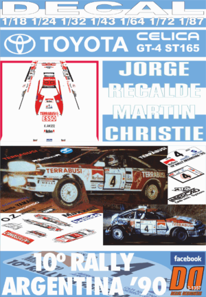 DECAL TOYOTA CELICA GT-4 ST165 J.RECALDE R.ARGENTINA 1990 4th