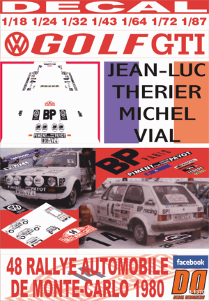 DECAL VOLKSWAGEN GOLF I GTi 1.6 J-L. THERIER R.MONTECARLO 1980 DnF