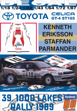 DECAL TOYOTA CELICA GT-4 ST165 K. ERIKSSON 1000 LAKES R.1989 4th