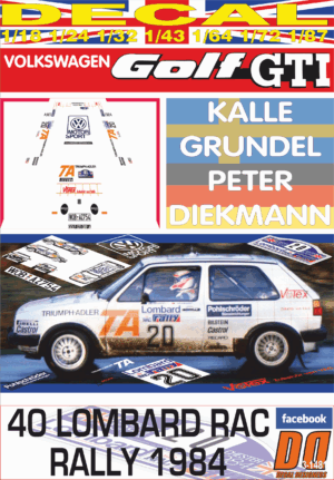 DECAL VOLKSWAGEN GOLF II GTI K.GRUNDEL RAC R. 1984 DnF