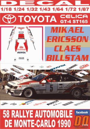 DECAL TOYOTA CELICA GT-4 ST165 M.ERICSSON R.MONTECARLO 1990 7th
