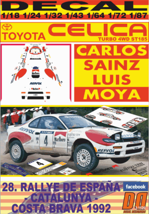 DECAL TOYOTA CELICA TURBO 4wd ST185 C.SAINZ R.CATALUNYA 1992 WINNER