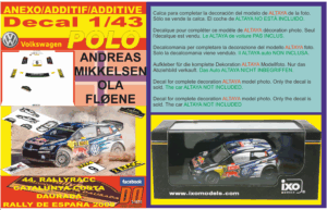 ANEXO DECAL 1/43 VOLKSWAGEN POLO R WRC A.MIKKELSEN R.CATALUNYA 2015 WINNER