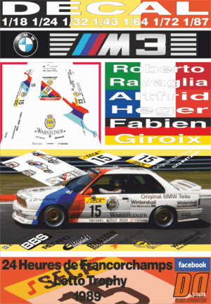 DECAL BMW M3 EVO A.HEGER R.RAVAGLIA F.GIROIX 24 H. FRANCORCHAMPS 1989 2nd
