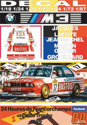 DECAL BMW M3 EVO J.LAFFITE J-M MARTIN O.GROUILLARD 24 H. FRANCORCHAMPS 1989