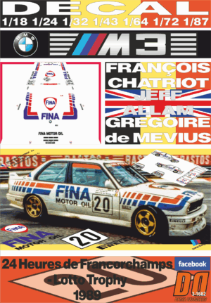 DECAL BMW M3 EVO F.CHATRIOT G.DE MEVIUS J.ALLAM 24 H. FRANCORCHAMPS 1989 5t