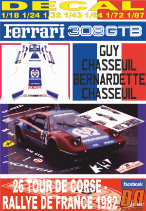 DECAL FERRARI 308 GTB G.CHASSEUIL T.DE CORSE 1982 DnF