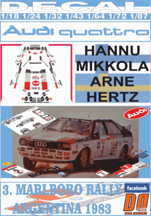 DECAL AUDI QUATTRO A2 H.MIKKOLA R.ARGENTINA 1983 WINNER