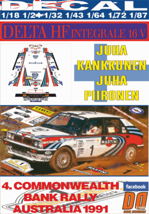 DECAL LANCIA DELTA INTEGRALE 16V J.KANKKUNEN R.AUSTRALIA 1991 WINNER