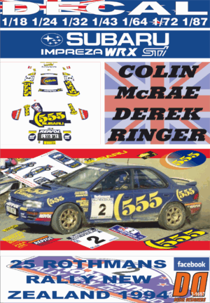DECAL SUBARU IMPREZA 555 C.MCRAE R.NEW ZEALAND 1994 WINNER