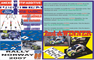 ANEXO DECAL 1/43 FORD FOCUS GRONHOLM & HIRVONEN R.NORWAY 2007 2nd & WINNER