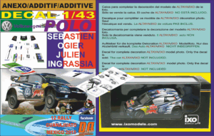 ANEXO DECAL 1/43 VOLKSWAGEN POLO R WRC S.OGIER R.MEXICO 2015 WINNER