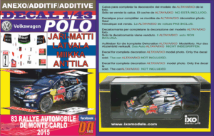 ANEXO DECAL 1/43 VOLKSWAGEN POLO R WRC J-M.LATVALA R.MONTECARLO 2015 2nd