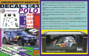 ANEXO DECAL 1/43 VOLKSWAGEN POLO R WRC S.OGIER R.ARGENTINA 2015 17th