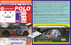 ANEXO DECAL 1/43 VOLKSWAGEN POLO R WRC S.OGIER R.POLAND 2015 WINNER