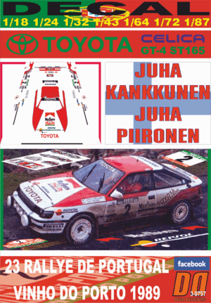 DECAL TOYOTA CELICA GT4 J.KANKKUNEN R.PORTUGAL 1989 DnF