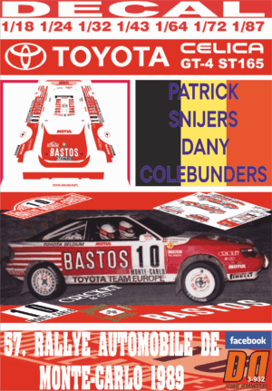 DECAL TOYOTA CELICA GT-4 P.SNIJERS "BASTOS" R. MONTECARLO 1989 6th
