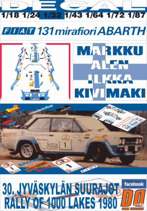 DECAL FIAT 131 ABARTH M.ALEN R. OF THE 1000 LAKES 1980 WINNER